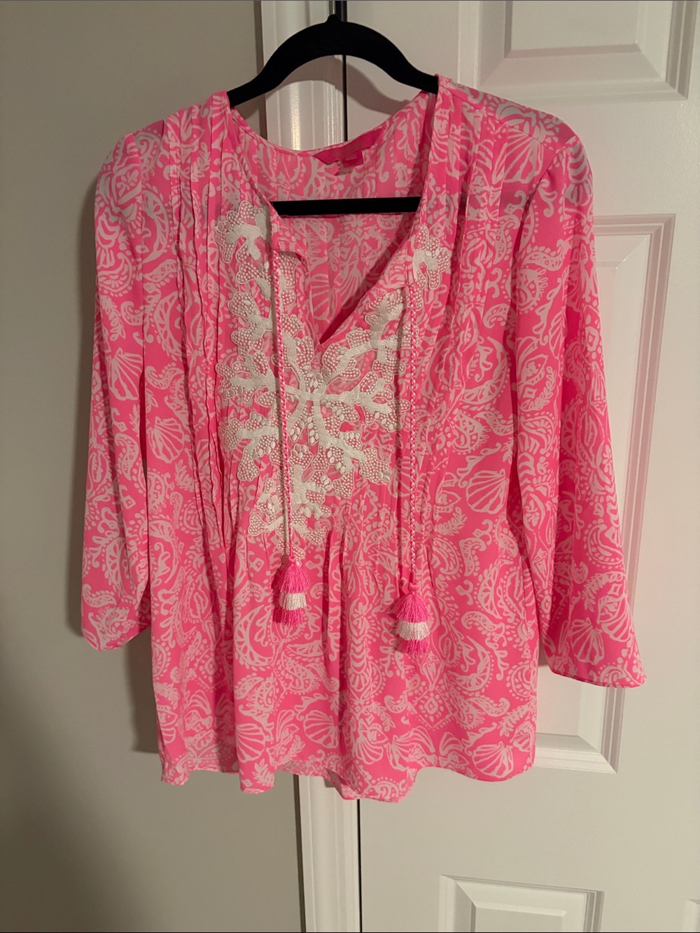 Lilly Pulitzer Pink and White Paisley Tassel Tunic